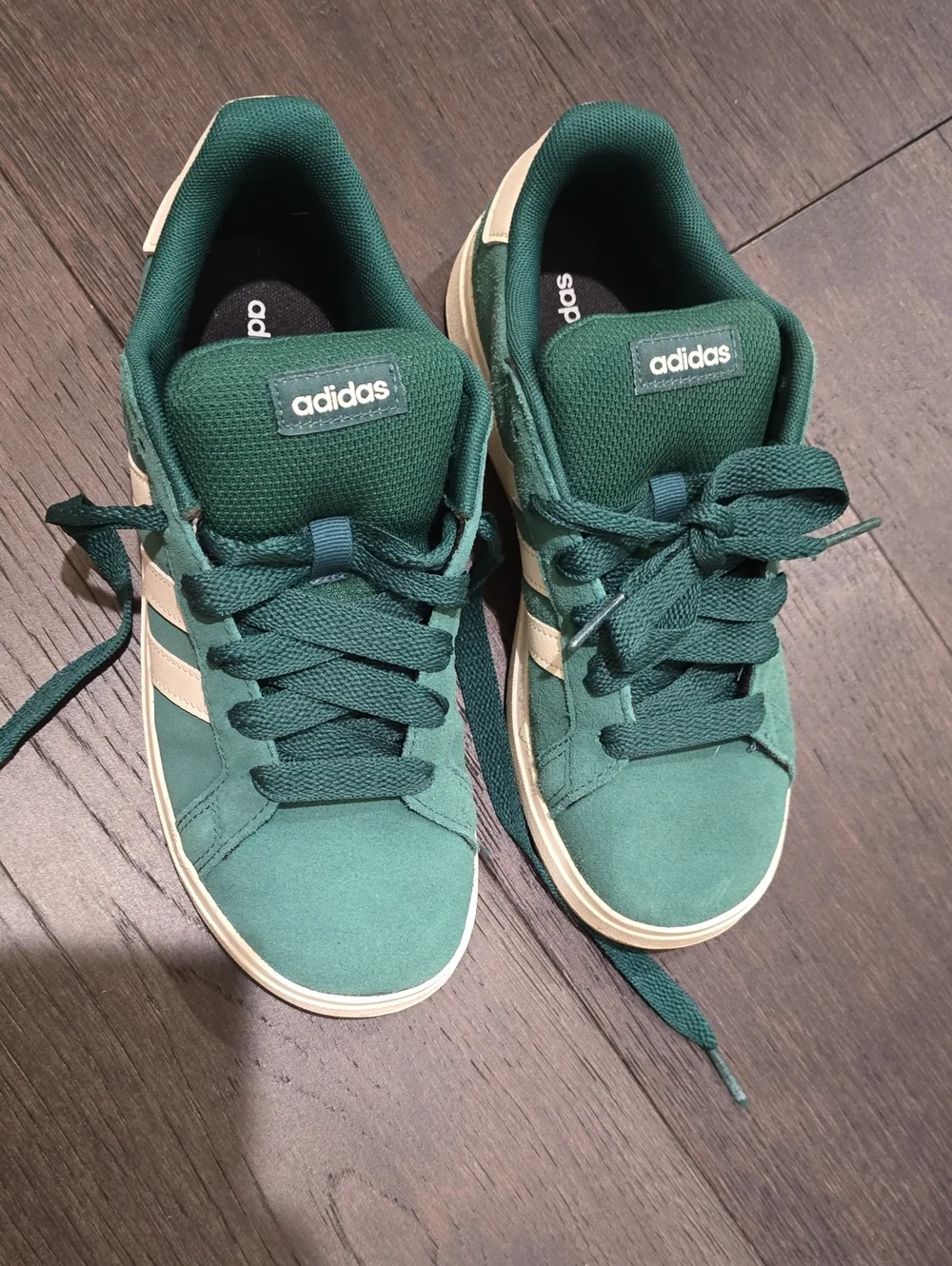 Adidas Kids  Green Suede Sneakers with White Stripes